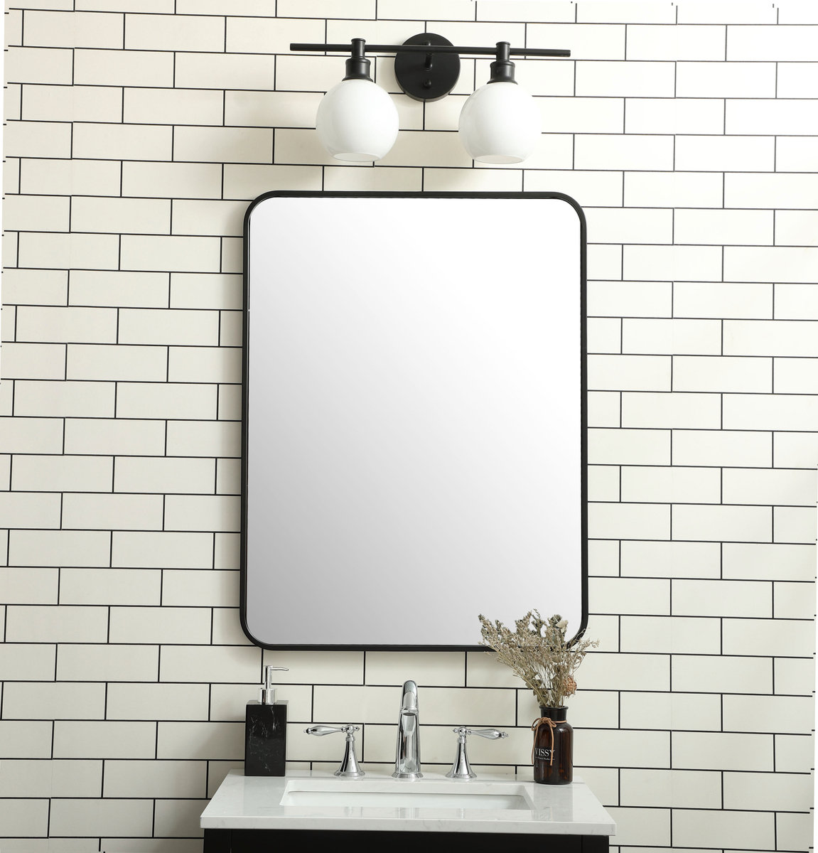 Sabine Metal Rounded Rectangle Wall Mirror, 32'' H x 24'' W, Black