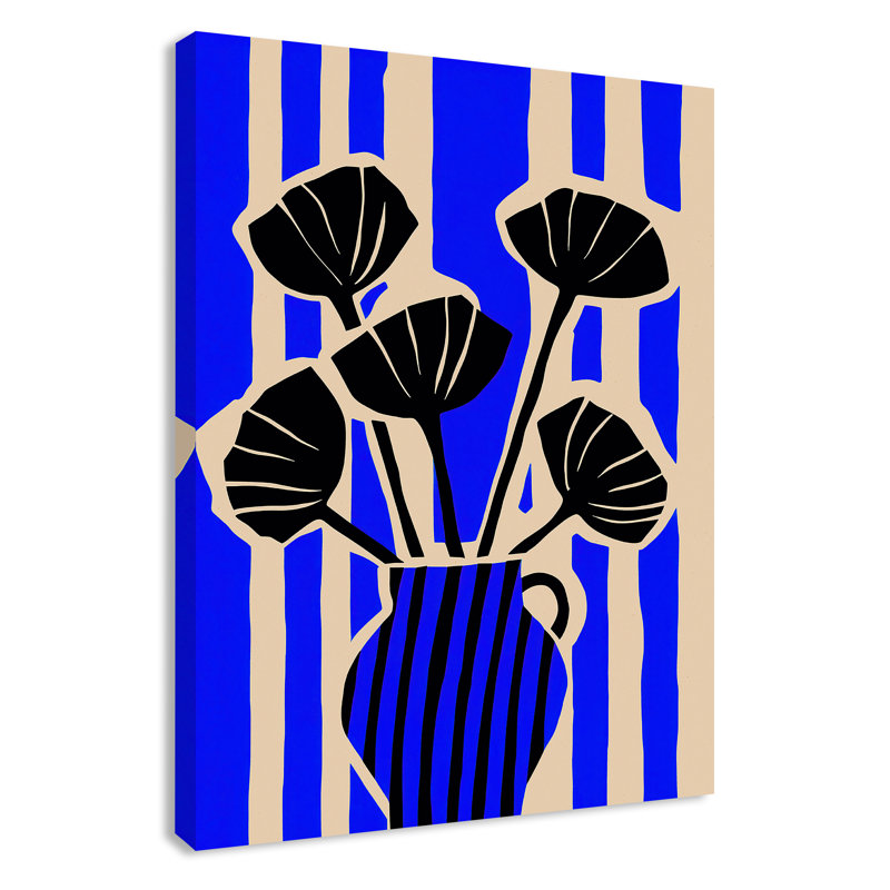Vase rayé imprimé de fleurs par Treechild, Sans cadre, 18'' W x 24'' H, Wrapped Canvas