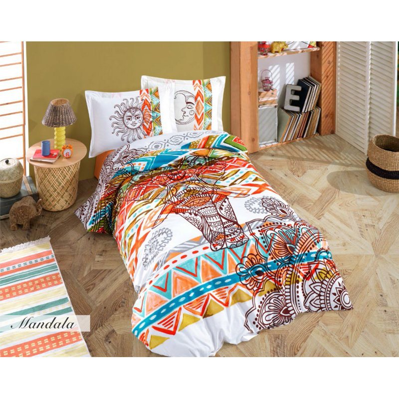 Ensemble de housse de couette en popeline de coton de qualité supérieure, 100% coton, avec housse de couette (63 x 87), drap plat (63 x 94) et taie d'oreiller (20 x 28) | Lavable à la machine, 152 fils, enveloppe élégante et fermeture à boutons