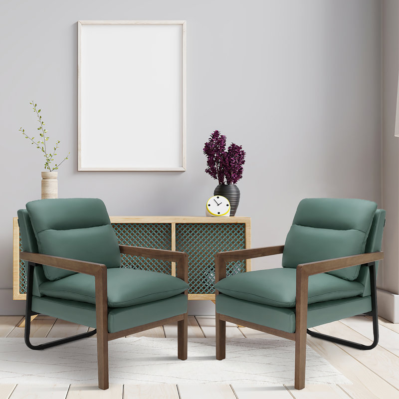 Upholstered Accent Chair, Green Linen