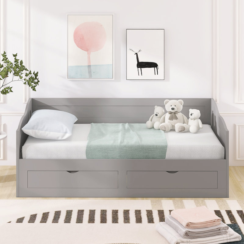 Budyoni Twin Daybed with Trundle and Drawers, Gray
