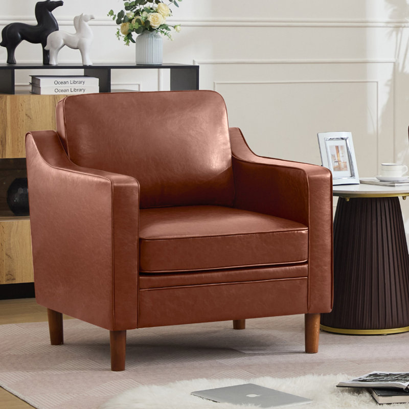Chaise moderne en similicuir souple de 32 po de largeur, Simili cuir brun foncé