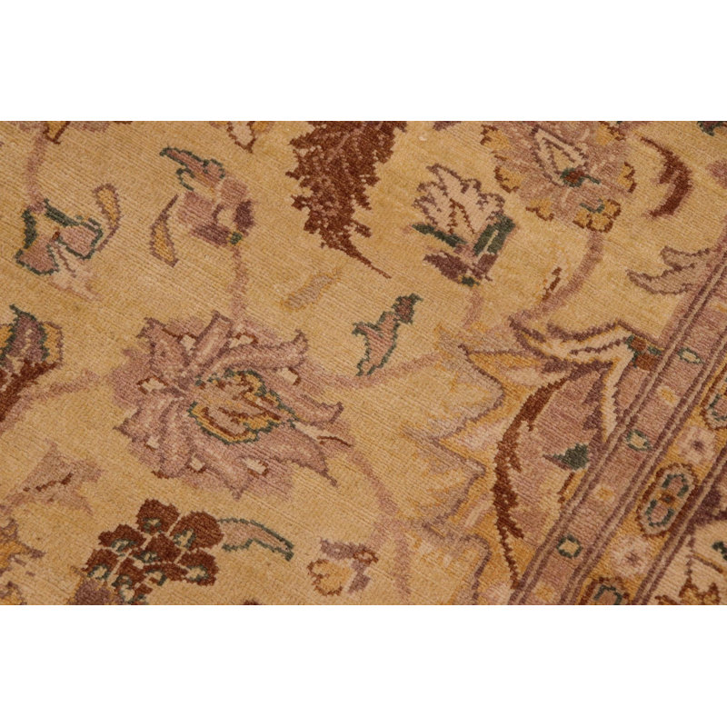 Tapis oriental doré / brun en laine noué à la main 8 pi 11 po x 12 pi 4 po Abbigail