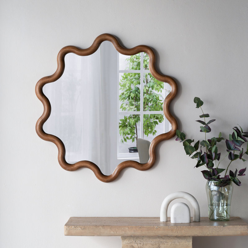 Miroir d'appoint 31 "x 30" en bois avec cadre unique, miroir mural pour le hall d'entrée de la chambre à coucher du salon