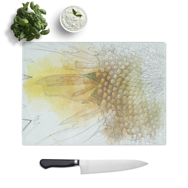 Tempered Glass Petals of the Yellow Sunflower Chopping Board, 20 cm x 28.5 cm