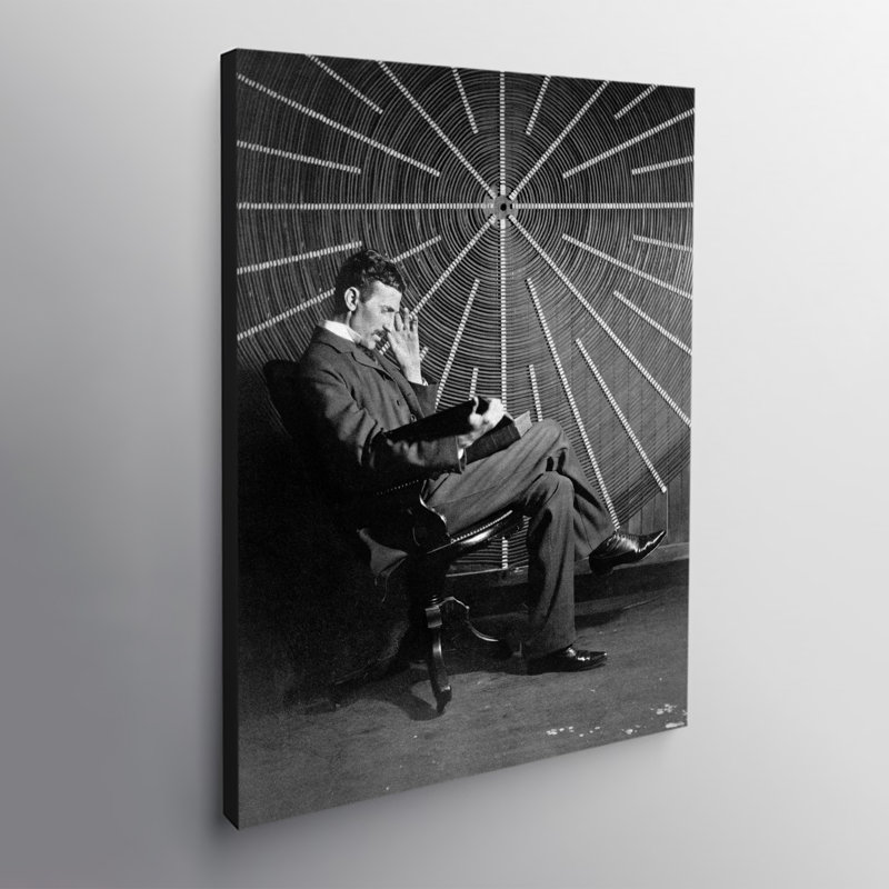 Nikola Nikola Tesla In Chair - Wrapped Canvas Print, 81cm H x 61cm W x 4cm D