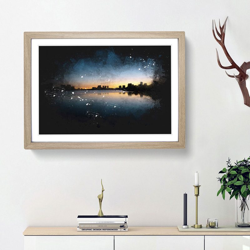 Cambridge Massachusetts Skyline - Framed Print, 24cm H x 33cm W x 2cm D, Oak Framed