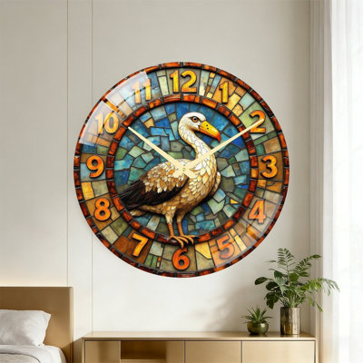 Horloge murale en verre teinté avec oiseau Dodo, art moderne 24 po