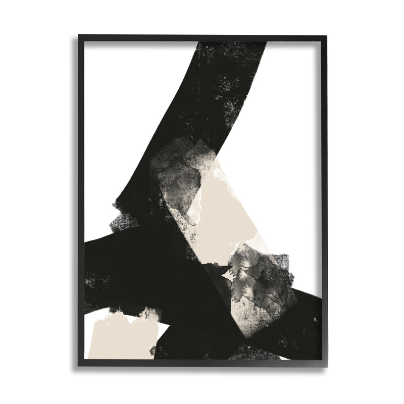 "Bold Black Shapes Curved Stripe Abstract" par Brandon Wong - cadre flottant, impression sur bois