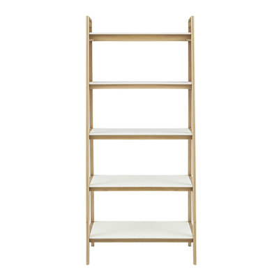 Unité de rangement d'inspiration Mid-Century - Cadre en bois massif, cadre blanc à 5 tablettes