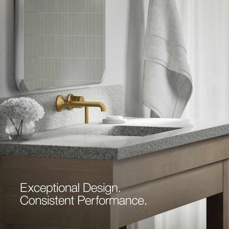 Tone Wall-Mount Single-Handle Bathroom Sink Faucet, Vibrant Brushed Moderne Brass