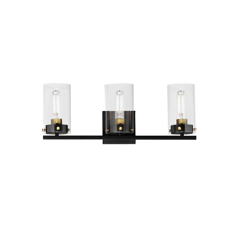3 - Light Dimmable Vanity Light, Black/Satin Brass