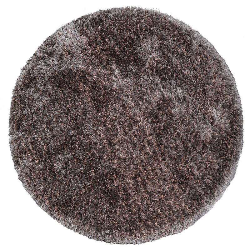 Tapis à poils longs en polyester touffeté à la main Stiner - Rond, couleur brun beige, conception unie, tapis antidérapants faits à la main épais pour le salon, la chambre à coucher