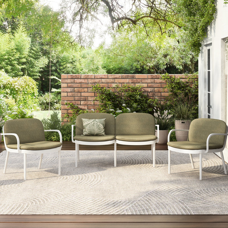 s Chat d'extérieur 3 pièces - cadre blanc, coussins, 2 fauteuils club et 1, revêtement respirant, rouille, agencement pour utilisation en polypropylène assorti, décoloré