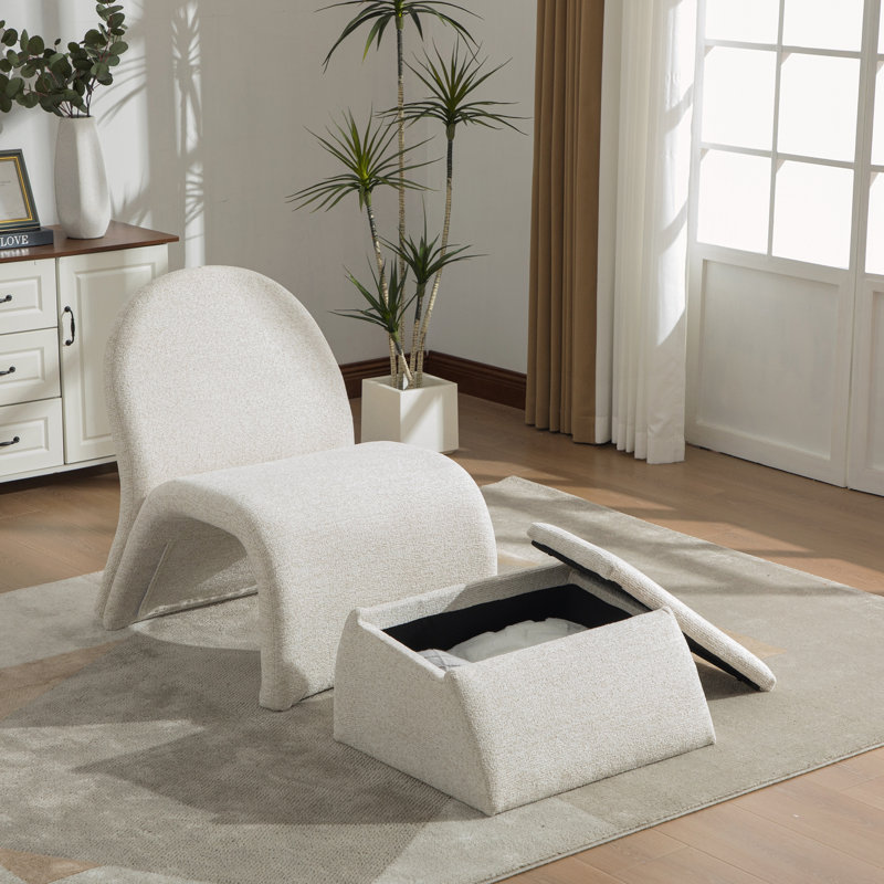 Fauteuil rembourré moderne avec repose-pieds avec rangement, Beige