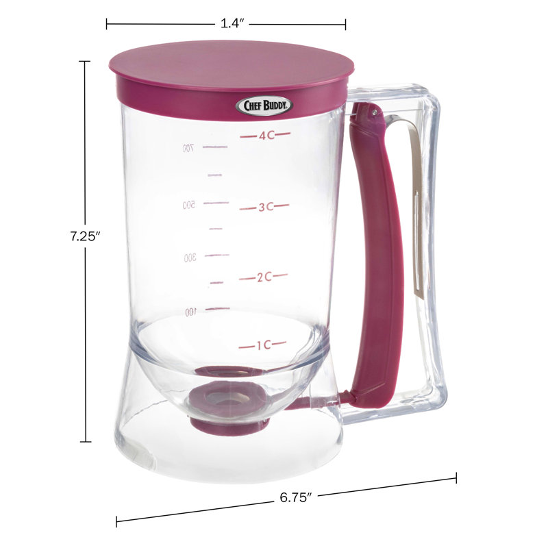Purple 4-Cup Plastic Pancake Batter Dispenser with Squeeze Handle