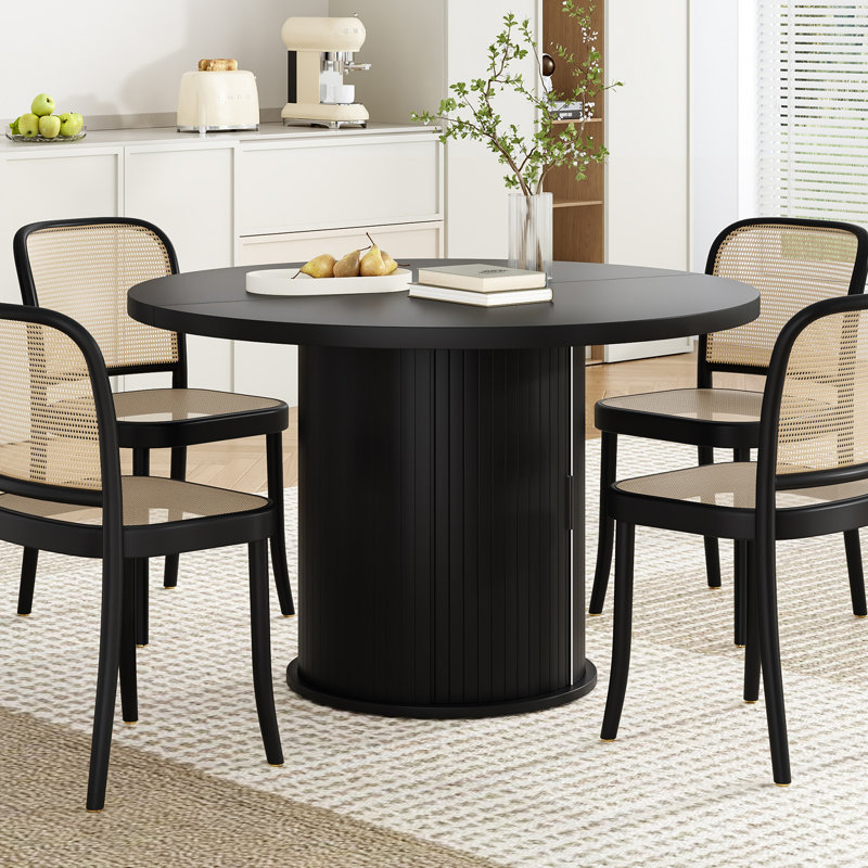 Round Dining Table With Cabinet, Natural