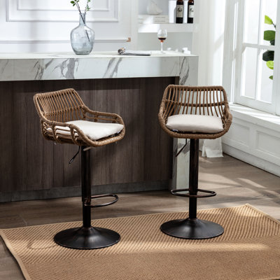 2 tabourets de bar pivotants beiges, chaises de hauteur de comptoir réglables avec repose-pieds, base en métal robuste, pour usage domestique et commercial, charge de 250 lb 2 pièces - Repose-pieds pour la cuisine, salle à manger, lin beige