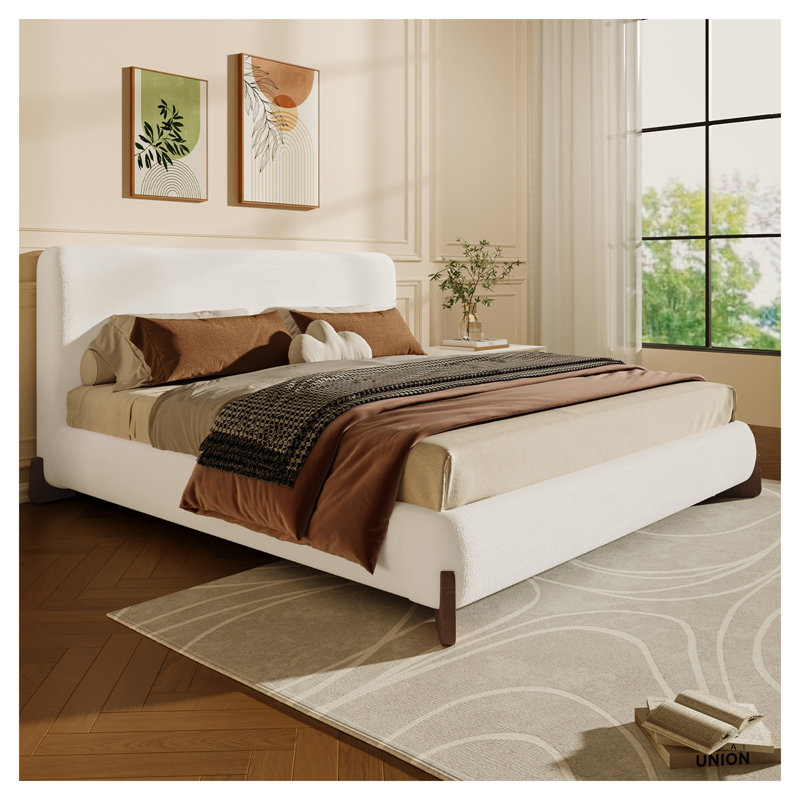 Lit plateforme tapissier Modern White, Bois foncé/Blanc, Grand lit
