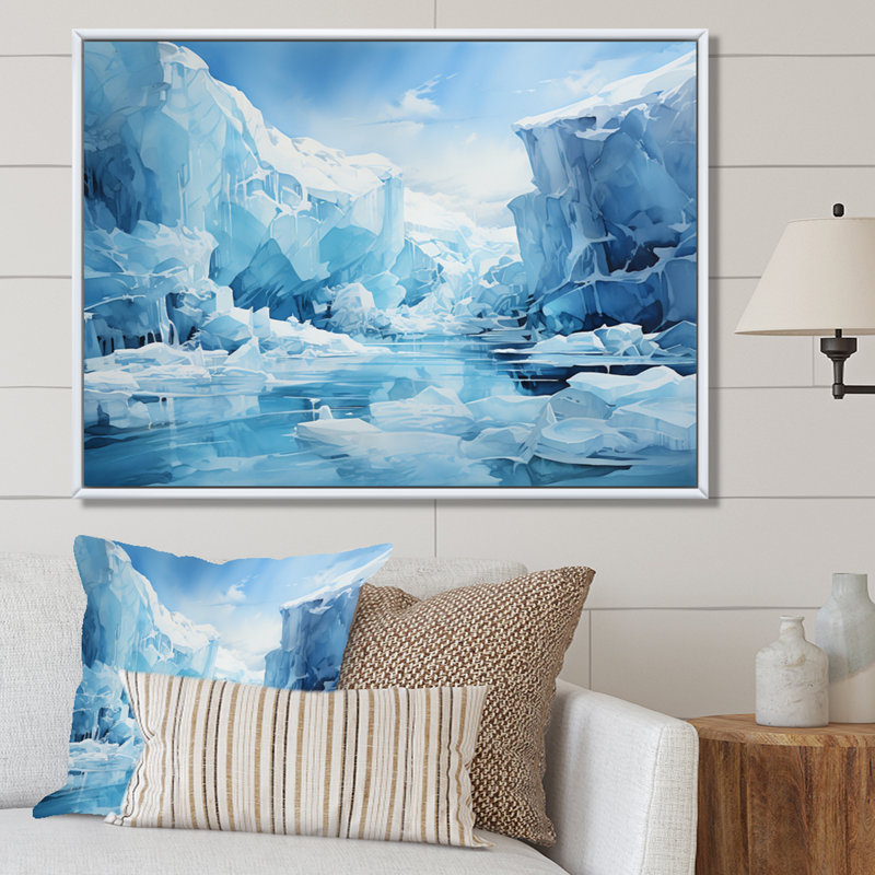 Glaciers translucides Bartola Antartica, H 16 po x l 32 po x P 1 po, Cadre flottant blanc