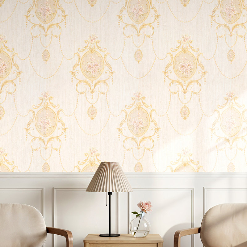 Vintage Non-Pasted Non-Woven 3D Embossed Wallpaper Roll, Beige