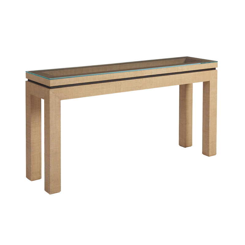 Transitional Brown Wood and Glass Rectangular Console Table
