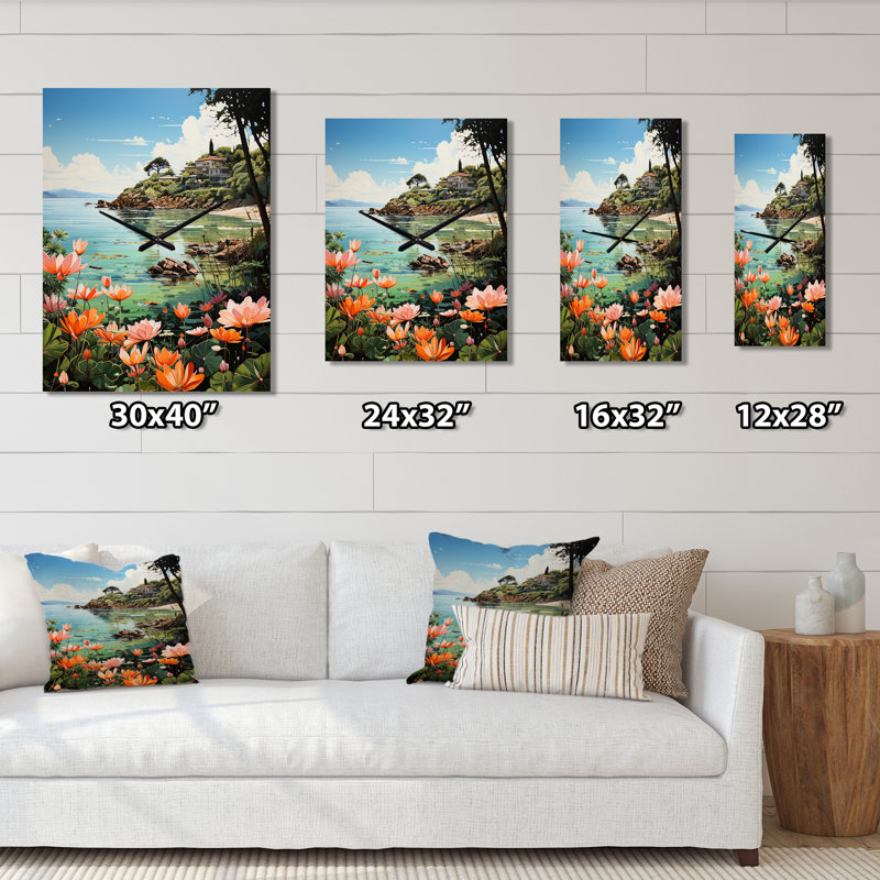 Horloge murale moderne Coastaltropical Tropical Paradise Pointillism II - Nautique et plage, H 32 po x l 16 po x P 1 po