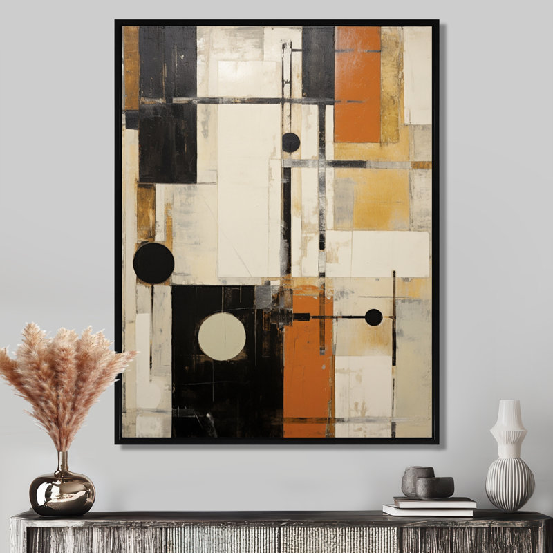 Art moderne moderne abstrait orange et beige, H 20 po x l 12 po x P 1 po, Toile avec cadre flottant noir