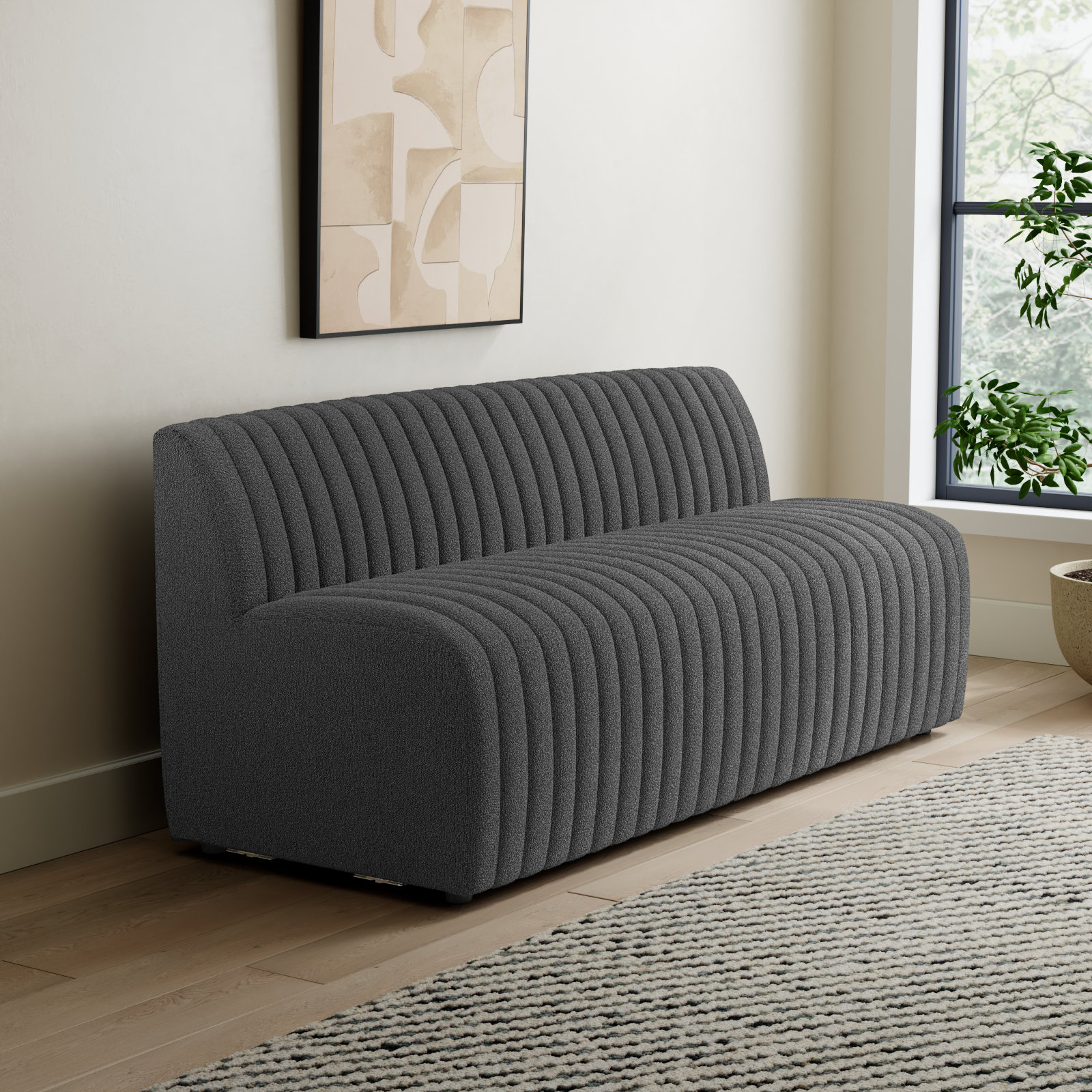 Brandt Bench, 31.5" H x 72" W x 28" D, Fiqa Charcoal Boucle