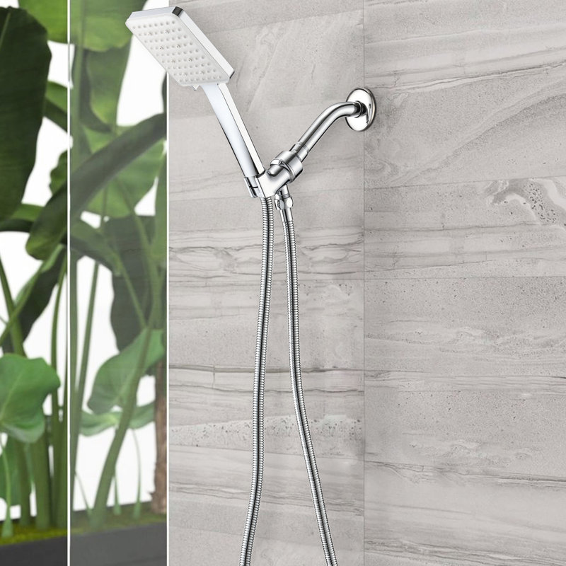Handheld Shower - 6 Spray Settings, Optimize Flow, Detachable, Wall Mount Square Shape High In Modes, Smart Switch, Installed