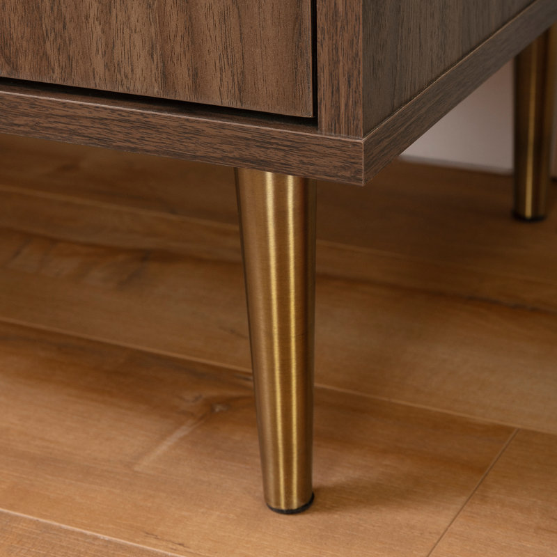 Natural Walnut and Faux Carrara Marble Bar Cabinet