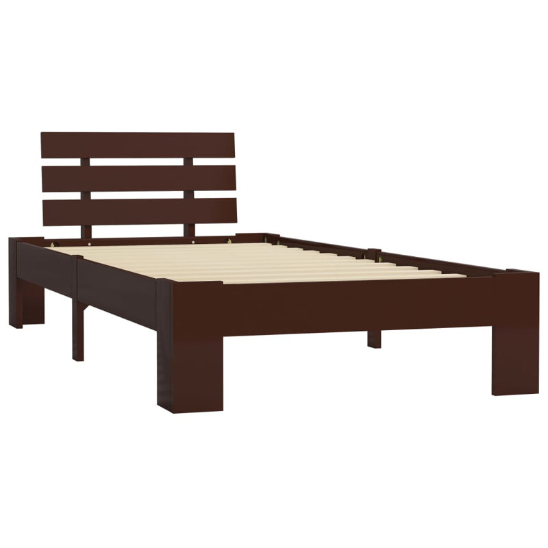 vidaXL Bed Frame Solid Pine Wood, European Single (95 x 200 cm), Dark Brown