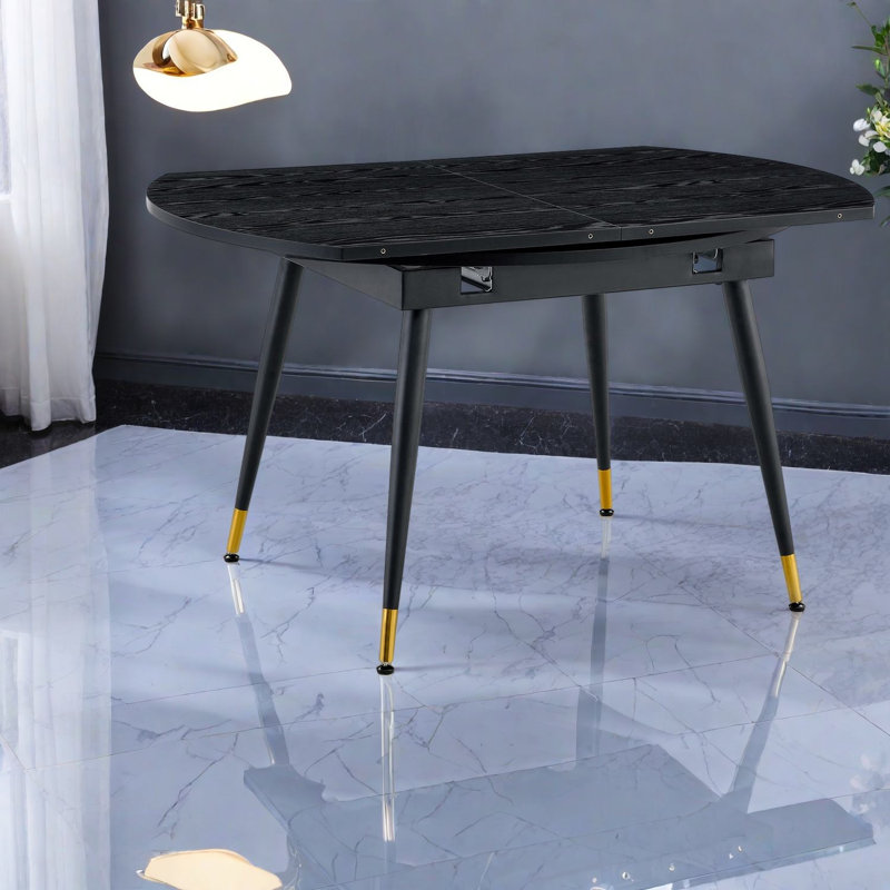 Tables de salle à manger extensibles (table seulement, sans chaises, avec plateau et pieds), table de cuisine moderne en bois aggloméré noir
