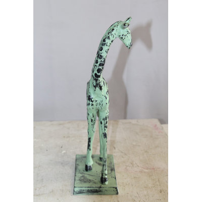 Nifao Collection Abstract & Geometric Green Patina Aluminum Statue of a Giraffe Echoing Nature Grace 8" x 4" x 18"H