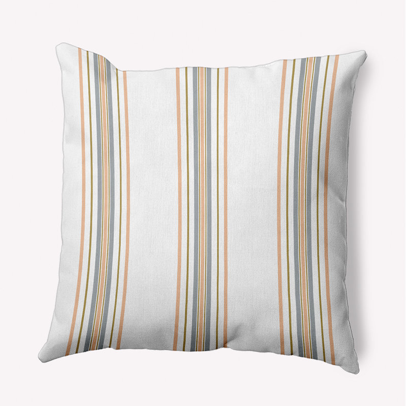 Coussin intérieur / extérieur Leafy Branch, H 20 po x l 20 po, Orange / rayures grises