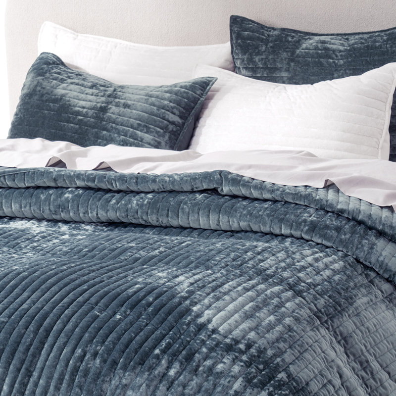 Luxe Velvet Channel Quilt Set, King, Stormy Blue