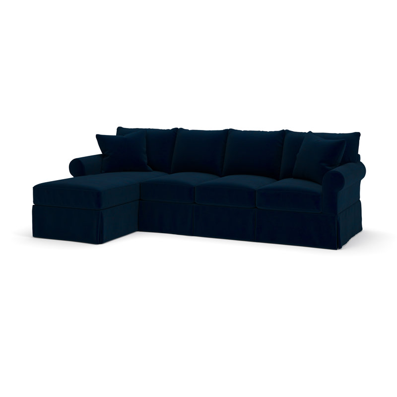 Amari Slipcovered Chaise Sectional, Left Hand Facing, Bella Ink Blue Performance Velvet