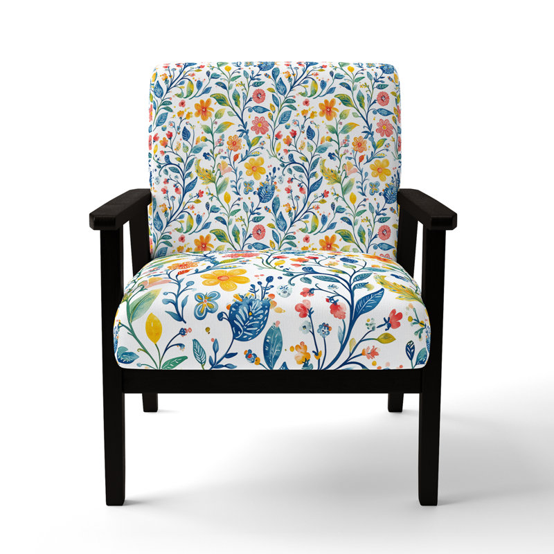 Chaise rembourrée Boho, Accoudoirs carrés noirs