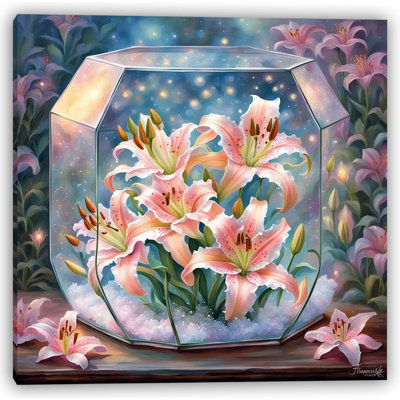 «Blush Lily Elegance», art mural sur toile tendue