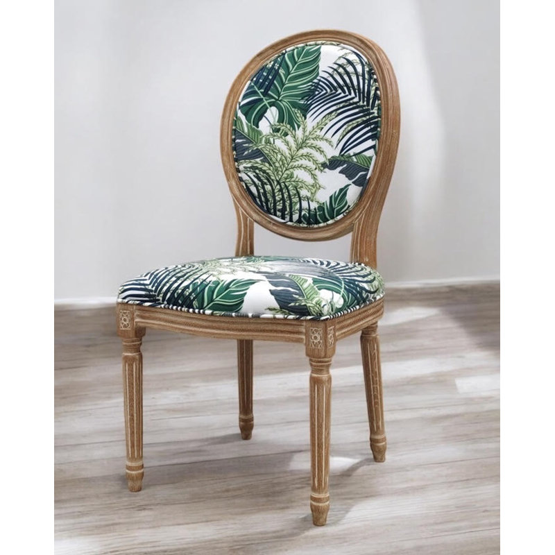 Modern Green 45cm Linen Upholstered Dining Chair - Solid Oak Wood Legs Accent Chair for Dining Room and Kitchen