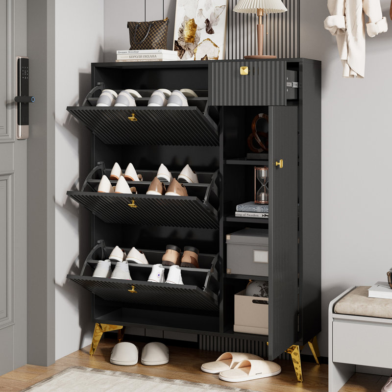 24 Pair Shoe Storage Cabinet, Black