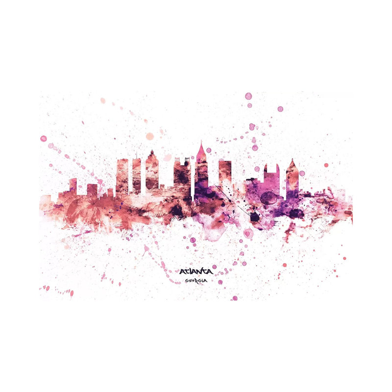 Atlanta Georgia Skyline Splash Pink by Michael Tompsett - 1 Piece Wrapped Canvas Wall Art