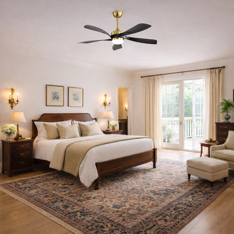 TurboBreeze 45'' - 5 Blade Modern Ceiling Fan with Dimmable Light Kit and Remote Control, 45" , White/Oak