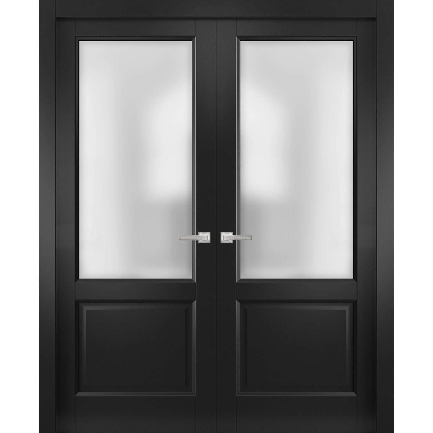 SARTODOORS Lucia Frosted Glass Wood French Black Doors Wayfair