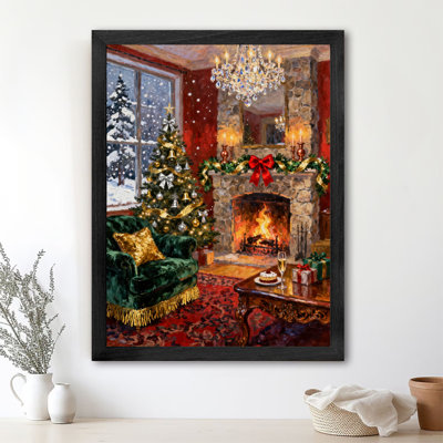 Black Framed Vintage Christmas living room created with festive atmosphere Wall Art Retro Style Framed Prints