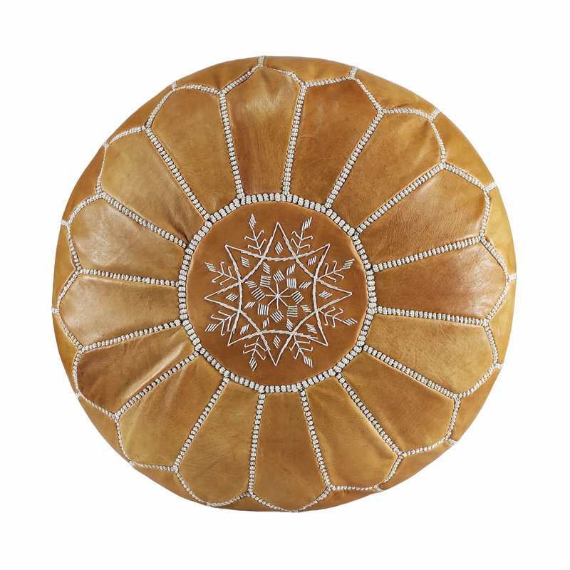 Leather Pouf, Light Brown Genuine Leather