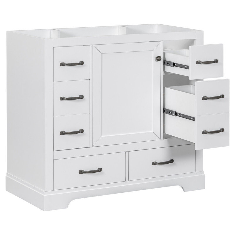 Bathroom Vanity Base Without Sink, Multi-Functional Drawer Divider, Adjustable Shelf and 6 Drawers, White/Black