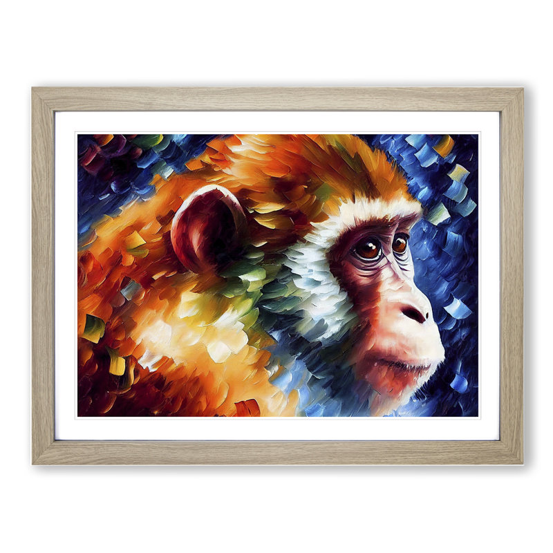 Monkey - Framed Print, 46cm H x 64cm W, Oak Framed