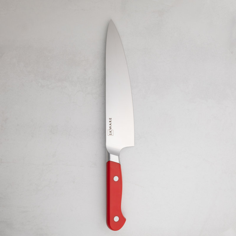 SKWARE Modern XL 9" Chef Knife, German Steel, Red Handle, Red