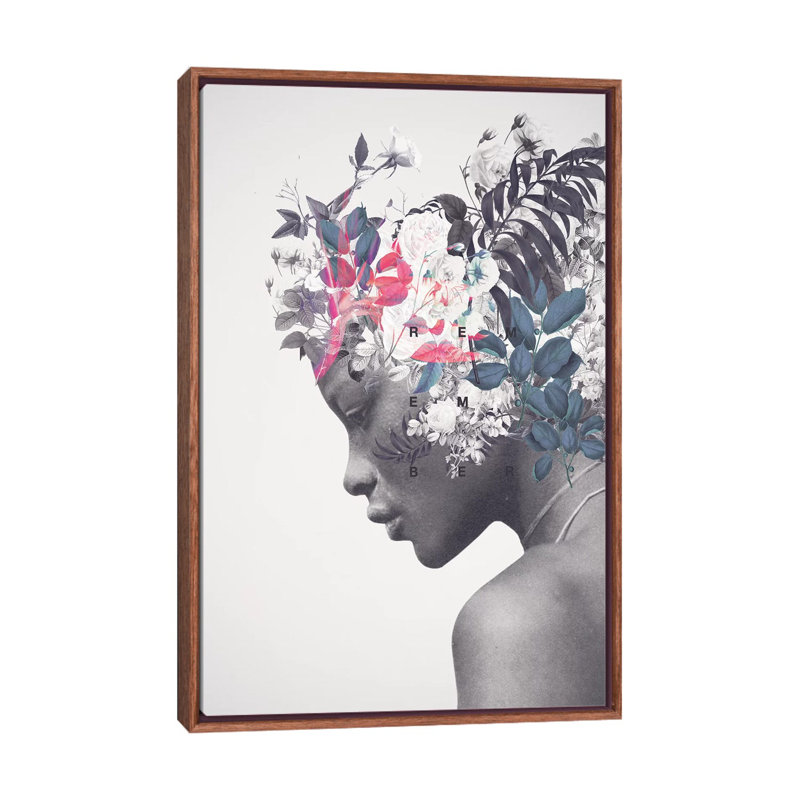 Impression « Memento » par Frank Moth, Pas de tapis, H 26 po x l 18 po x 1,5 po, Toile avec cadre en bois brun classique